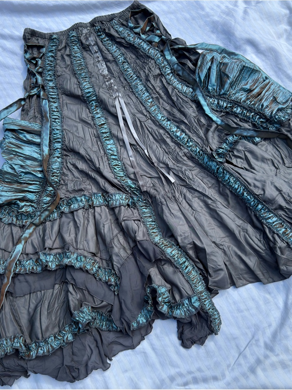 Deadstock NWOT Grey & Blue Ruffled Bohemian Pirate Maxi Skirt